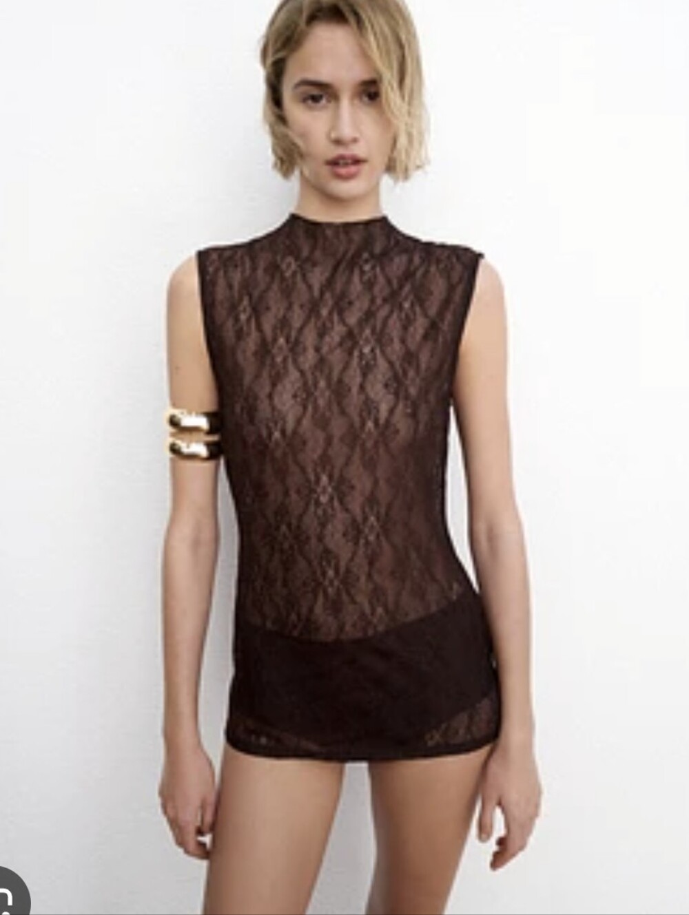 New With Tags Zara Brown Lace Sleeveless Top